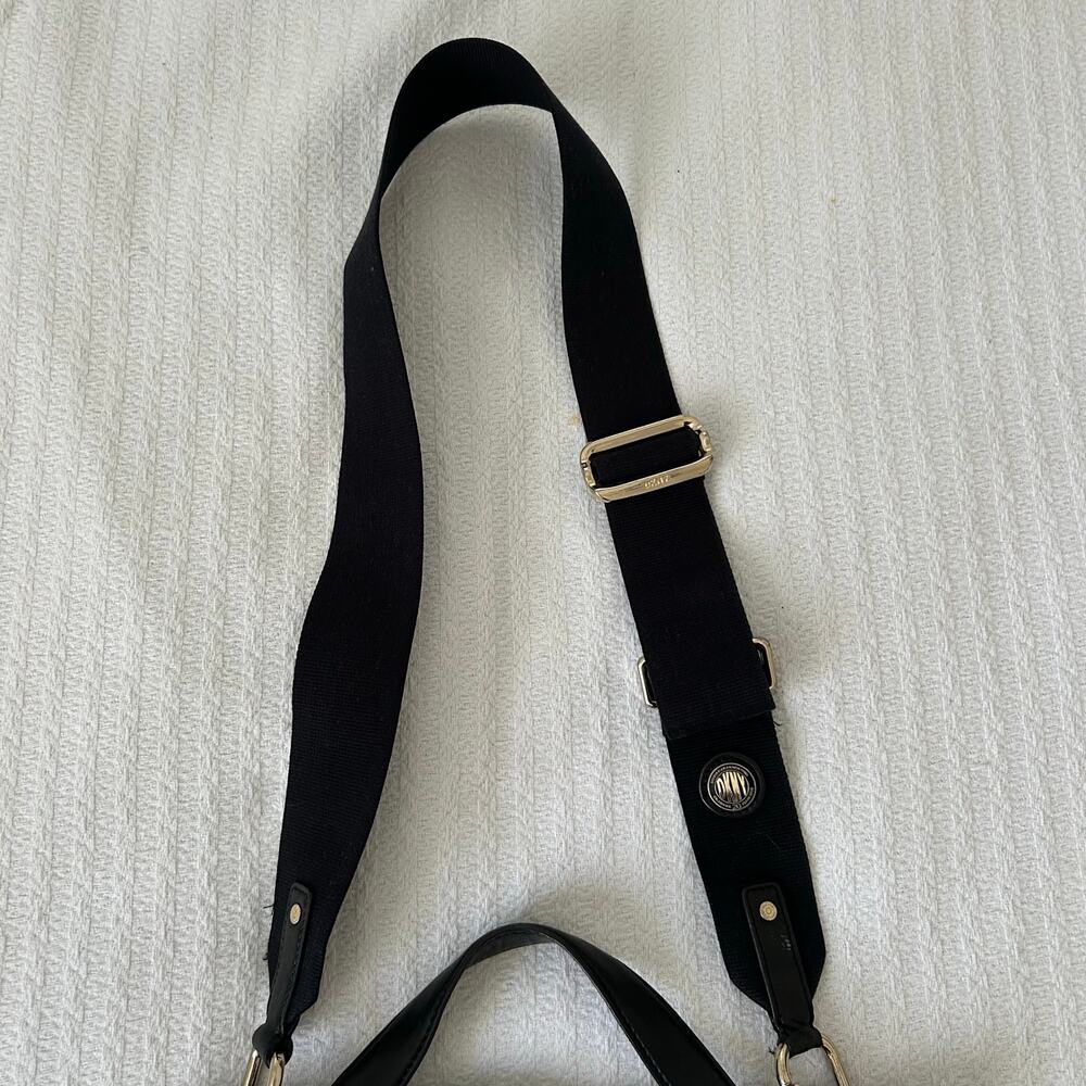 DKNY Women 2009 Leather Nylon Purse Black Shoulder Bag Designer Y2K Minimalist - Picture 2 of 12